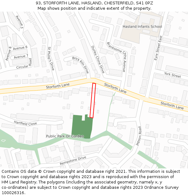 93, STORFORTH LANE, HASLAND, CHESTERFIELD, S41 0PZ: Location map and indicative extent of plot