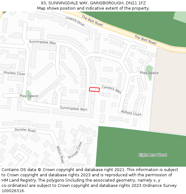 93, SUNNINGDALE WAY, GAINSBOROUGH, DN21 1FZ: Location map and indicative extent of plot