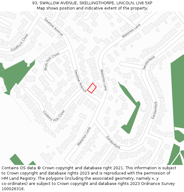 93, SWALLOW AVENUE, SKELLINGTHORPE, LINCOLN, LN6 5XP: Location map and indicative extent of plot