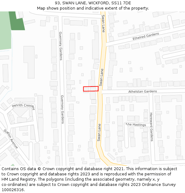 93, SWAN LANE, WICKFORD, SS11 7DE: Location map and indicative extent of plot