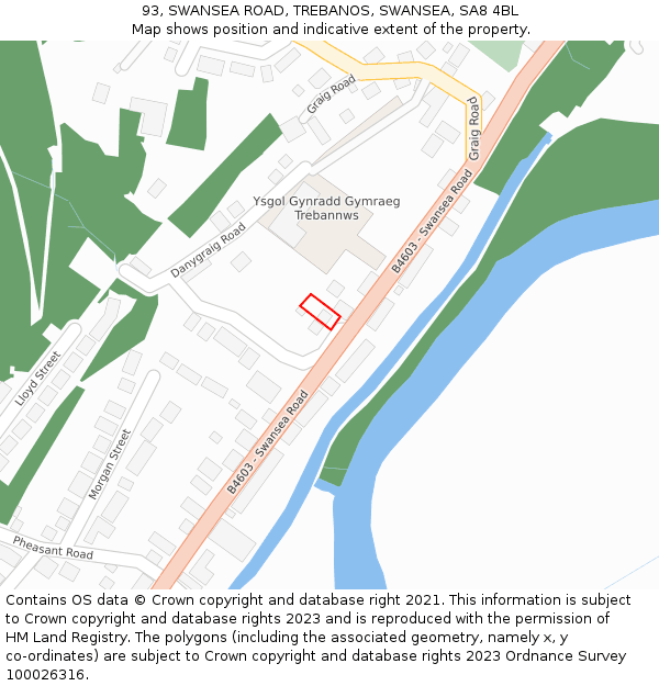 93, SWANSEA ROAD, TREBANOS, SWANSEA, SA8 4BL: Location map and indicative extent of plot