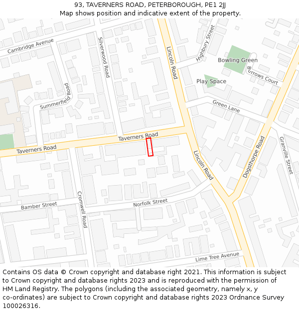 93, TAVERNERS ROAD, PETERBOROUGH, PE1 2JJ: Location map and indicative extent of plot