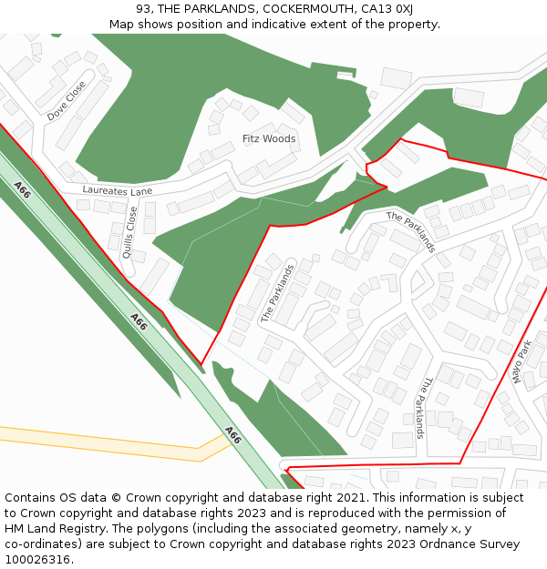 93, THE PARKLANDS, COCKERMOUTH, CA13 0XJ: Location map and indicative extent of plot