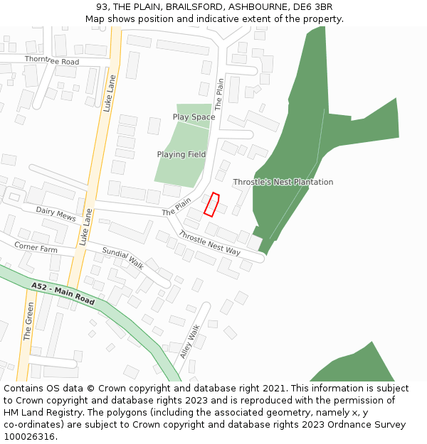 93, THE PLAIN, BRAILSFORD, ASHBOURNE, DE6 3BR: Location map and indicative extent of plot