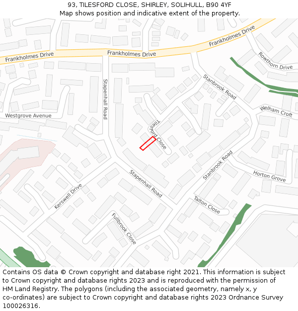 93, TILESFORD CLOSE, SHIRLEY, SOLIHULL, B90 4YF: Location map and indicative extent of plot