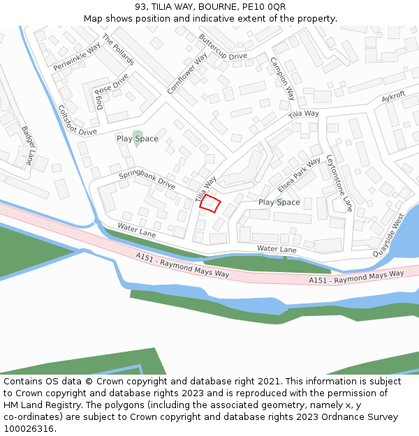 93, TILIA WAY, BOURNE, PE10 0QR: Location map and indicative extent of plot