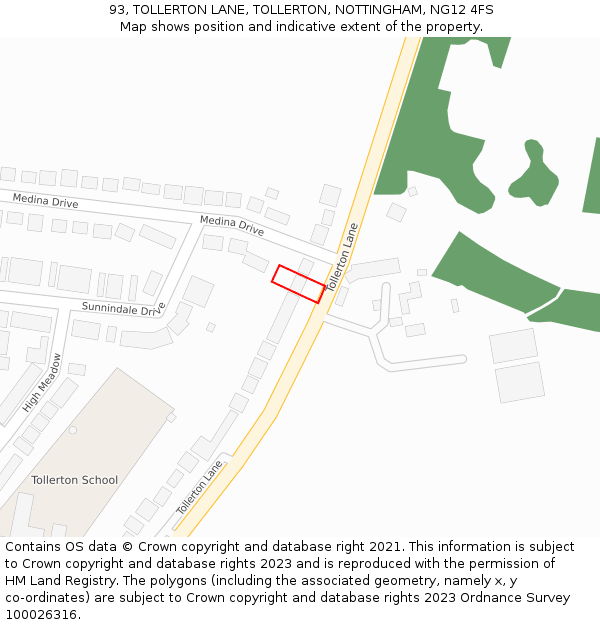 93, TOLLERTON LANE, TOLLERTON, NOTTINGHAM, NG12 4FS: Location map and indicative extent of plot