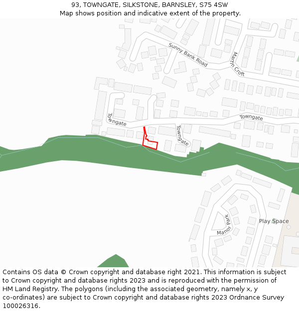 93, TOWNGATE, SILKSTONE, BARNSLEY, S75 4SW: Location map and indicative extent of plot