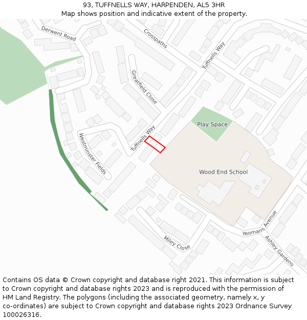 93, TUFFNELLS WAY, HARPENDEN, AL5 3HR: Location map and indicative extent of plot