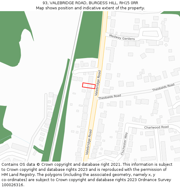 93, VALEBRIDGE ROAD, BURGESS HILL, RH15 0RR: Location map and indicative extent of plot