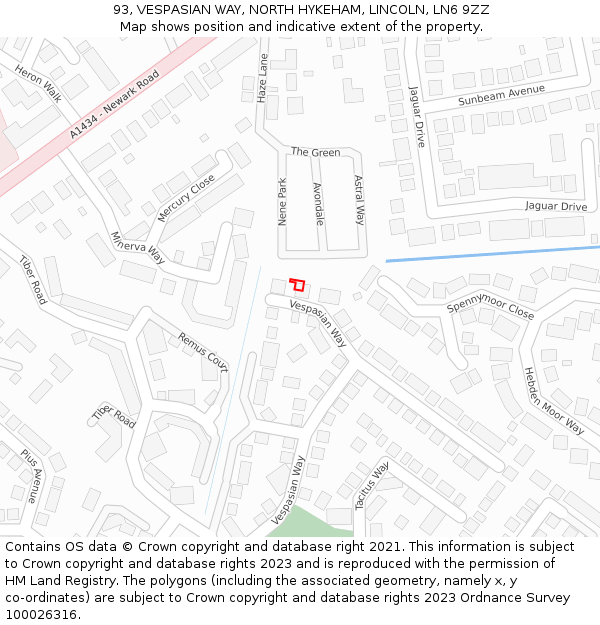 93, VESPASIAN WAY, NORTH HYKEHAM, LINCOLN, LN6 9ZZ: Location map and indicative extent of plot