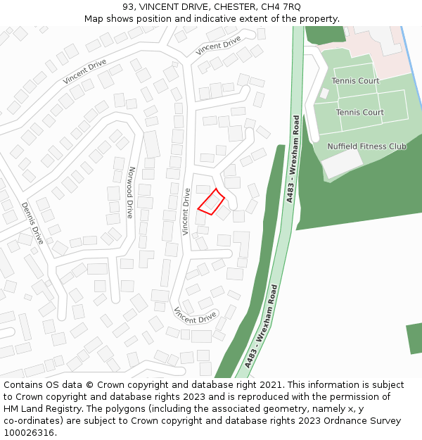 93, VINCENT DRIVE, CHESTER, CH4 7RQ: Location map and indicative extent of plot