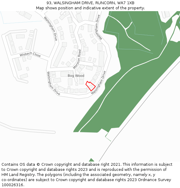 93, WALSINGHAM DRIVE, RUNCORN, WA7 1XB: Location map and indicative extent of plot