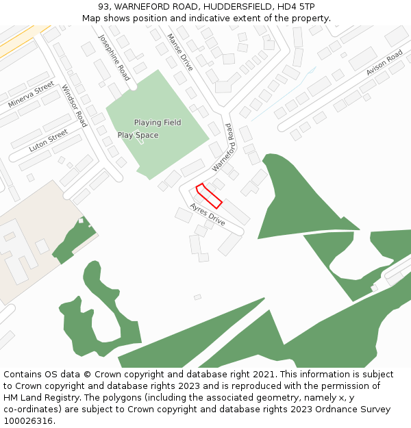 93, WARNEFORD ROAD, HUDDERSFIELD, HD4 5TP: Location map and indicative extent of plot