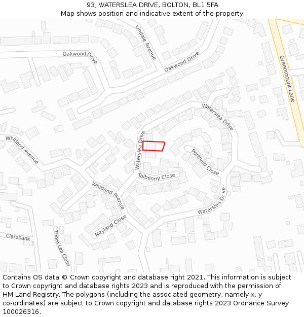 93, WATERSLEA DRIVE, BOLTON, BL1 5FA: Location map and indicative extent of plot