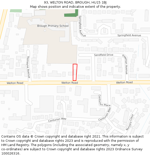 93, WELTON ROAD, BROUGH, HU15 1BJ: Location map and indicative extent of plot