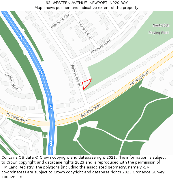 93, WESTERN AVENUE, NEWPORT, NP20 3QY: Location map and indicative extent of plot