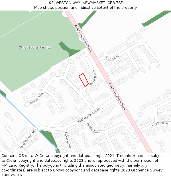 93, WESTON WAY, NEWMARKET, CB8 7SF: Location map and indicative extent of plot