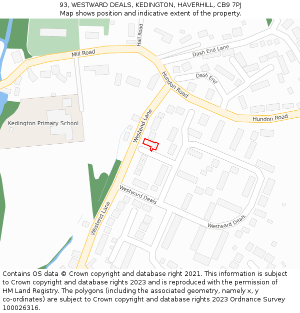 93, WESTWARD DEALS, KEDINGTON, HAVERHILL, CB9 7PJ: Location map and indicative extent of plot