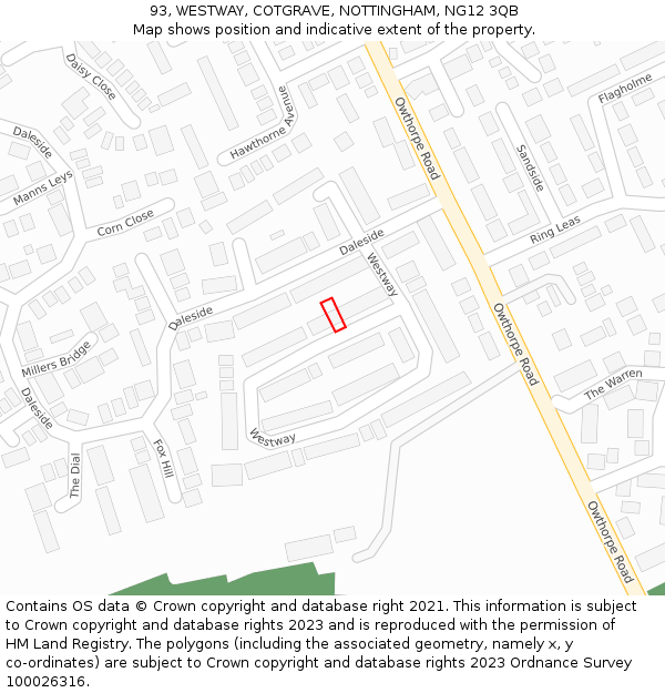 93, WESTWAY, COTGRAVE, NOTTINGHAM, NG12 3QB: Location map and indicative extent of plot