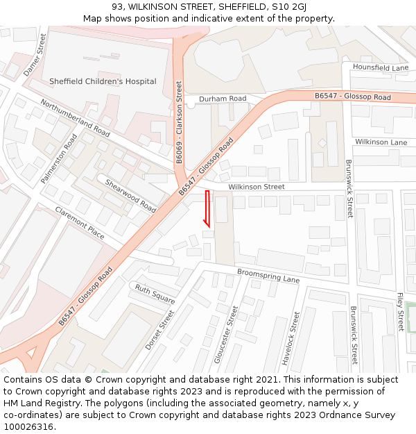 93, WILKINSON STREET, SHEFFIELD, S10 2GJ: Location map and indicative extent of plot