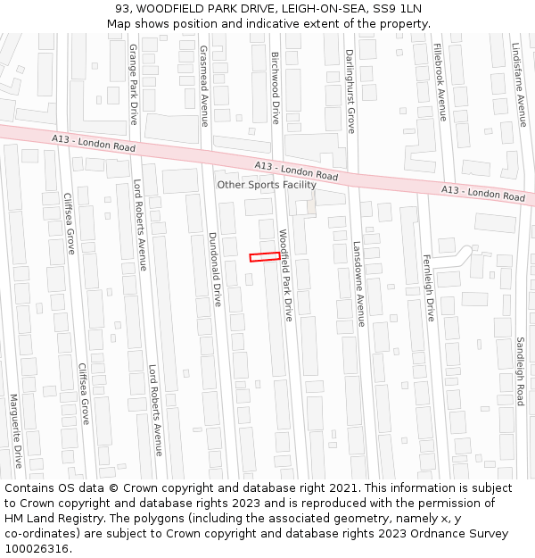 93, WOODFIELD PARK DRIVE, LEIGH-ON-SEA, SS9 1LN: Location map and indicative extent of plot