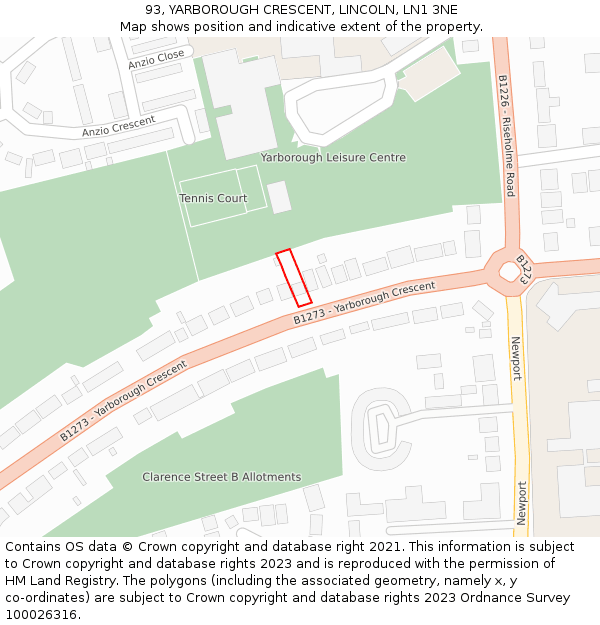 93, YARBOROUGH CRESCENT, LINCOLN, LN1 3NE: Location map and indicative extent of plot