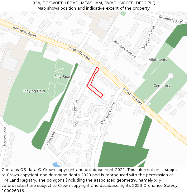 93A, BOSWORTH ROAD, MEASHAM, SWADLINCOTE, DE12 7LQ: Location map and indicative extent of plot