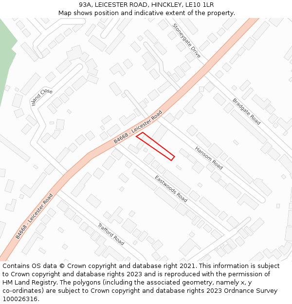 93A, LEICESTER ROAD, HINCKLEY, LE10 1LR: Location map and indicative extent of plot