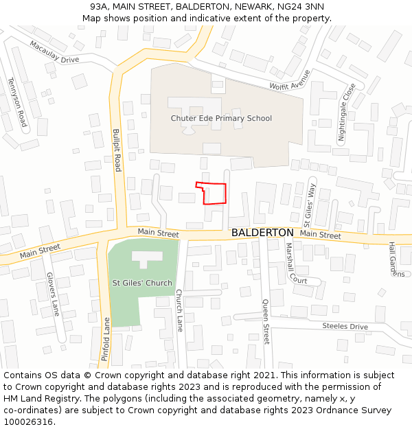 93A, MAIN STREET, BALDERTON, NEWARK, NG24 3NN: Location map and indicative extent of plot