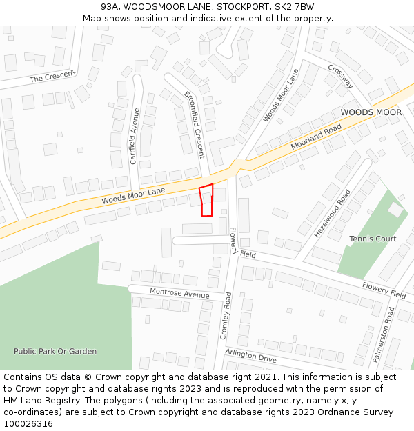 93A, WOODSMOOR LANE, STOCKPORT, SK2 7BW: Location map and indicative extent of plot