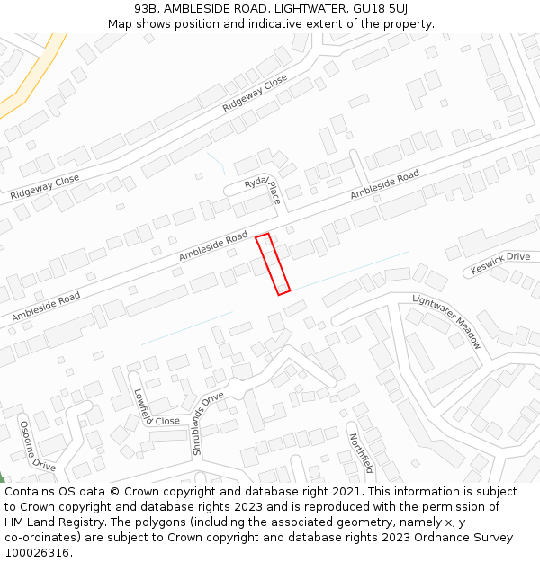 93B, AMBLESIDE ROAD, LIGHTWATER, GU18 5UJ: Location map and indicative extent of plot