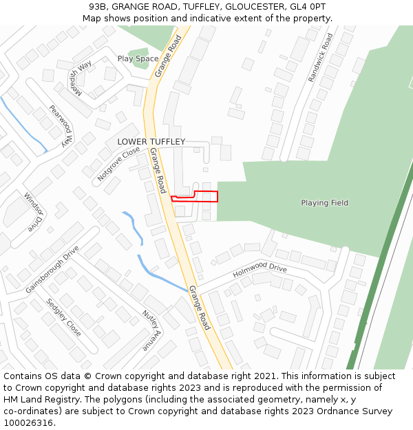 93B, GRANGE ROAD, TUFFLEY, GLOUCESTER, GL4 0PT: Location map and indicative extent of plot