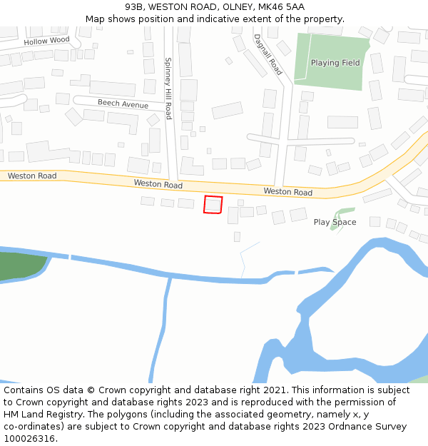 93B, WESTON ROAD, OLNEY, MK46 5AA: Location map and indicative extent of plot