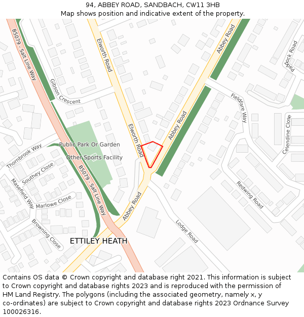 94, ABBEY ROAD, SANDBACH, CW11 3HB: Location map and indicative extent of plot