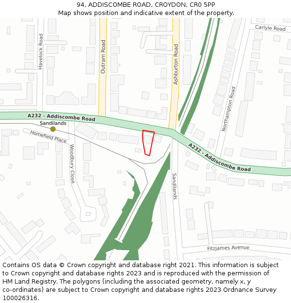 94, ADDISCOMBE ROAD, CROYDON, CR0 5PP: Location map and indicative extent of plot