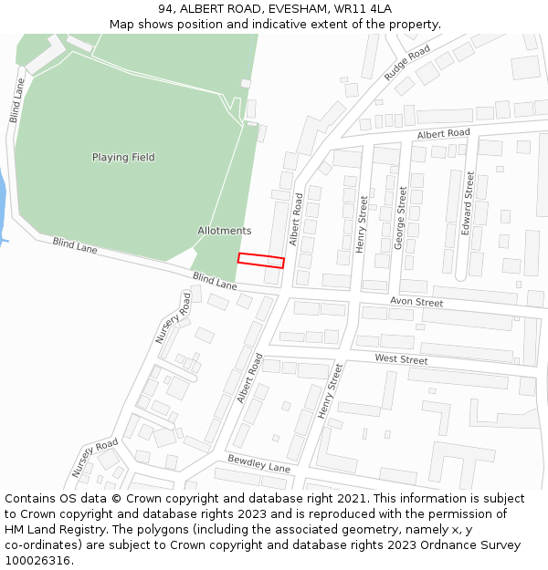 94, ALBERT ROAD, EVESHAM, WR11 4LA: Location map and indicative extent of plot