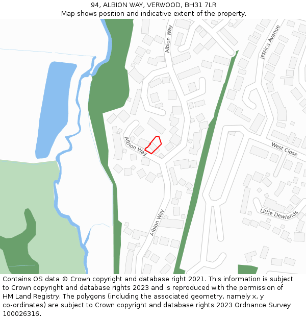 94, ALBION WAY, VERWOOD, BH31 7LR: Location map and indicative extent of plot