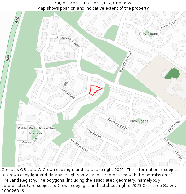 94, ALEXANDER CHASE, ELY, CB6 3SW: Location map and indicative extent of plot