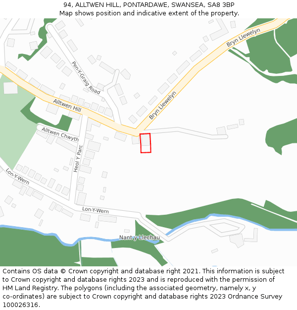 94, ALLTWEN HILL, PONTARDAWE, SWANSEA, SA8 3BP: Location map and indicative extent of plot