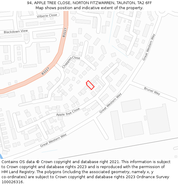 94, APPLE TREE CLOSE, NORTON FITZWARREN, TAUNTON, TA2 6FF: Location map and indicative extent of plot