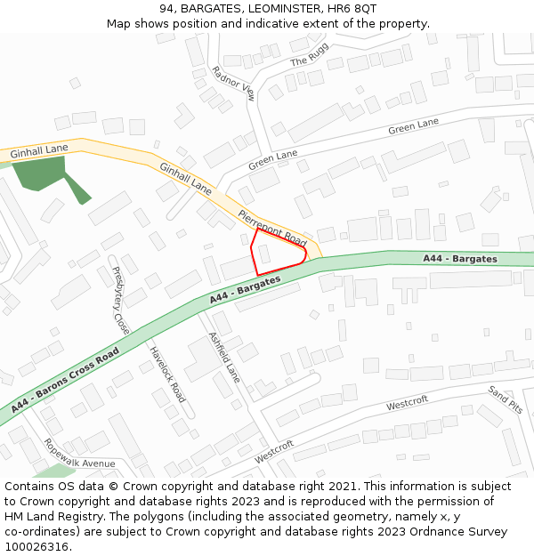 94, BARGATES, LEOMINSTER, HR6 8QT: Location map and indicative extent of plot