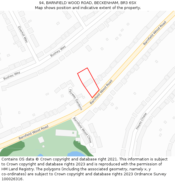 94, BARNFIELD WOOD ROAD, BECKENHAM, BR3 6SX: Location map and indicative extent of plot