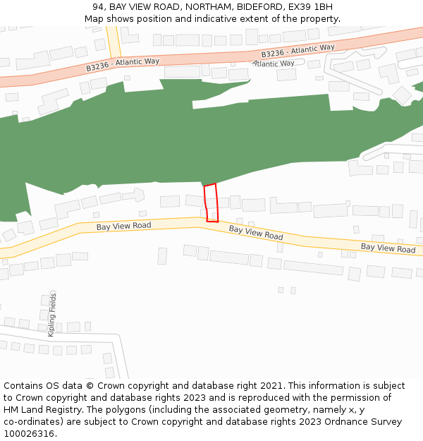 94, BAY VIEW ROAD, NORTHAM, BIDEFORD, EX39 1BH: Location map and indicative extent of plot