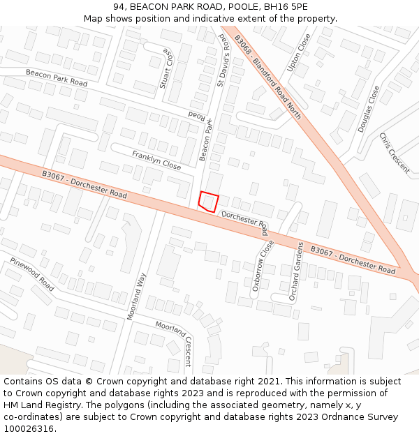 94, BEACON PARK ROAD, POOLE, BH16 5PE: Location map and indicative extent of plot