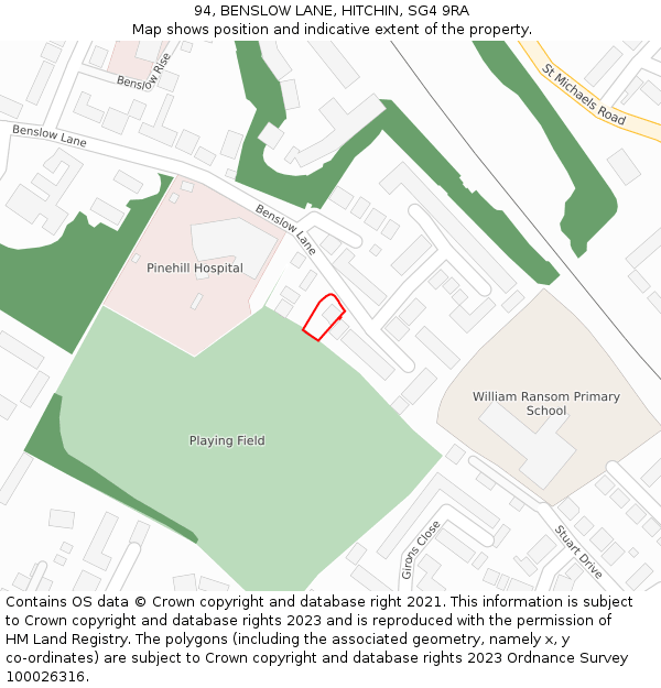 94, BENSLOW LANE, HITCHIN, SG4 9RA: Location map and indicative extent of plot