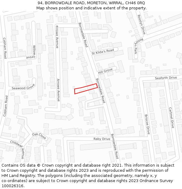 94, BORROWDALE ROAD, MORETON, WIRRAL, CH46 0RQ: Location map and indicative extent of plot