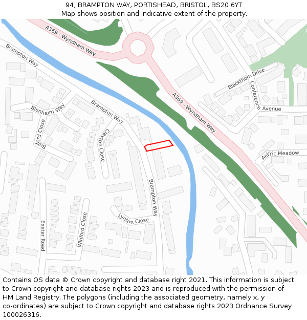 94, BRAMPTON WAY, PORTISHEAD, BRISTOL, BS20 6YT: Location map and indicative extent of plot