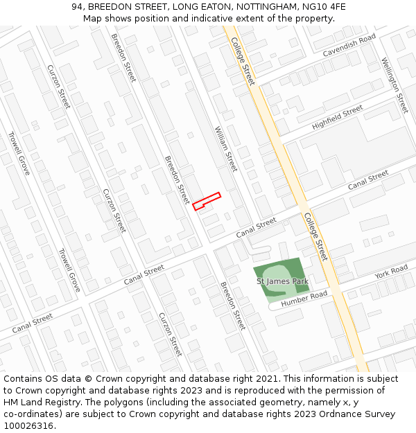 94, BREEDON STREET, LONG EATON, NOTTINGHAM, NG10 4FE: Location map and indicative extent of plot