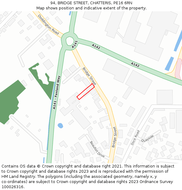 94, BRIDGE STREET, CHATTERIS, PE16 6RN: Location map and indicative extent of plot